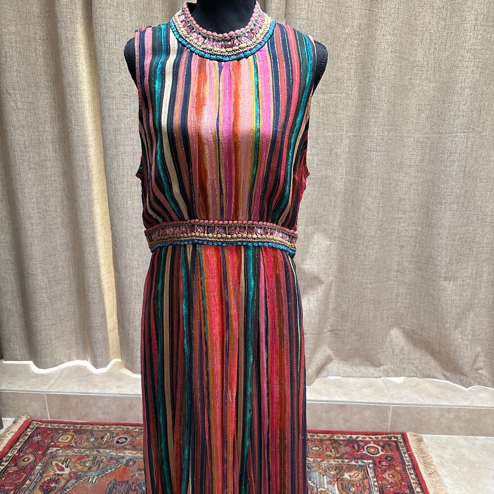 Anthropologie & Bl*nk London Silk Rainbow Stripe Maxi Dress - NWT